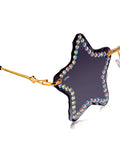 Celebrity Black Gold-Toned Metal Rimless UV Protected  Star Crystal Sunglasses For Women CL128BK