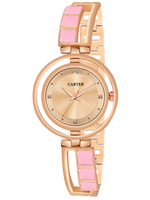Sandy D Carter Metal Pink Analogue Round Watches for Women_Sandy D Carter-198-PK
