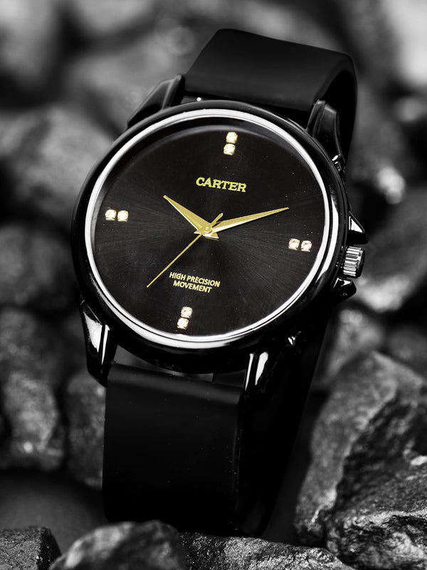 Sandy D Carter Silicon Black Analogue Round Watches for Men_SDC24-97-BK