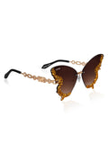 Celebrity Brown Gold-Toned Metal Rimless UV Protected  Butterfly Wing Sunglasses For Women CL121GD-BR