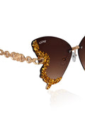 Celebrity Brown Gold-Toned Metal Rimless UV Protected  Butterfly Wing Sunglasses For Women CL121GD-BR
