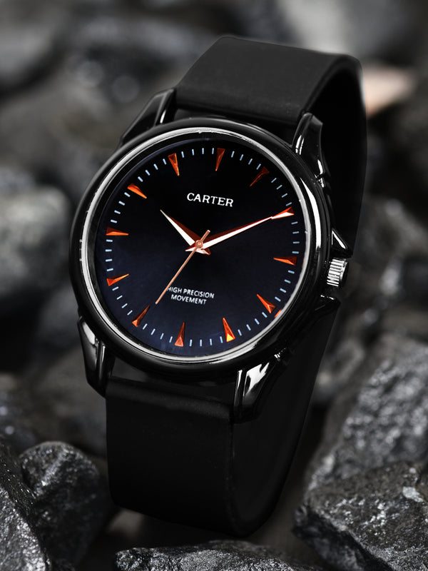 Sandy D Carter Silicon Black Analogue Round Watches for Men_SDC24-91-BK