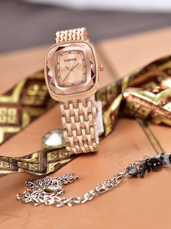 Sandy D Carter Metal Rose Gold Analogue Round Watches for Women_Sandy D Carter-143-RG
