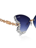 Celebrity Black Gold-Toned Metal Rimless UV Protected  Butterfly Wing Sunglasses For Women CL119GD-BK
