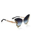 Celebrity Blue Gold-Toned Metal Rimless UV Protected  Butterfly Wing Sunglasses For Women CL120GD-BL