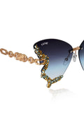 Celebrity Blue Gold-Toned Metal Rimless UV Protected  Butterfly Wing Sunglasses For Women CL120GD-BL