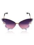 Celebrity Purple Gold-Toned Metal Rimless UV Protected  Butterfly Wing Sunglasses For Women CL123GD-PR