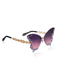 Celebrity Purple Gold-Toned Metal Rimless UV Protected  Butterfly Wing Sunglasses For Women CL123GD-PR