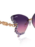 Celebrity Purple Gold-Toned Metal Rimless UV Protected  Butterfly Wing Sunglasses For Women CL123GD-PR