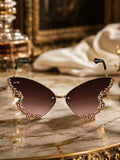 Celebrity Pink Gold-Toned Metal Rimless UV Protected  Butterfly Wing Sunglasses For Women CL122GD-PK