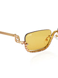 Celebrity Yellow Gold-Toned Metal Rimless UV Protected  Crystal Frame Sunglasses For Women CL173YL