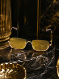 Celebrity Yellow Gold-Toned Metal Rimless UV Protected  Crystal Frame Sunglasses For Women CL173YL
