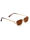 Celebrity Brown Gold-Toned Metal Rimless UV Protected  Crystal Frame Sunglasses For Women CL170BR