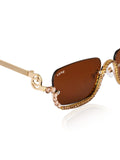Celebrity Brown Gold-Toned Metal Rimless UV Protected  Crystal Frame Sunglasses For Women CL170BR