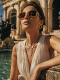 Celebrity Brown Gold-Toned Metal Rimless UV Protected  Crystal Frame Sunglasses For Women CL170BR