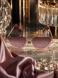 Celebrity Purple Gold-Toned Metal Rimless UV Protected  Crystal Curve Sunglasses For Women CL166PR