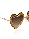 Celebrity Brown Gold-Toned Metal Rimless UV Protected  Heart Crystal Sunglasses For Women CL103BR