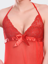 Fleurt Red Spendex Net Baby Doll Dress for Women HOBF-BD-142-RD