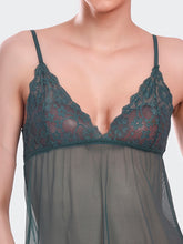 Fleurt Green Power Net Co-Ord Set Babydoll Dress for Women HOBF-1028-GR