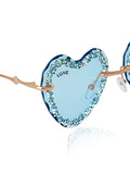 Celebrity Blue Gold-Toned Metal Rimless UV Protected  Heart Crystal Sunglasses For Women CL102BL