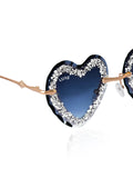 Celebrity Black Gold-Toned Metal Rimless UV Protected  Heart Crystal Sunglasses For Women CL101BK