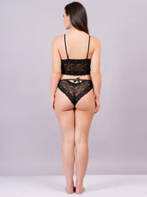 Fleurt Black Power Net+Lycra Net Babydoll with Robe Dress for Women HOBF-BD-170GN-BK