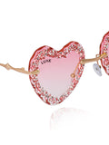 Celebrity Pink Gold-Toned Metal Rimless UV Protected  Heart Crystal Sunglasses For Women CL104PK