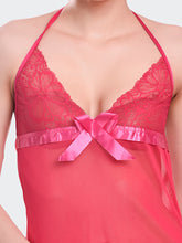 Fleurt Rose Pink Spendex Net Baby Doll Dress for Women HOBF-BD-142-RPK