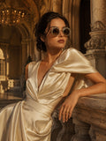 Celebrity Brown Gold-Toned Metal Rimless UV Protected  Crystal Round Sunglasses For Women CL151BR