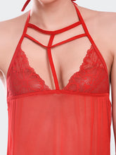 Fleurt Red Spendex Net Baby Doll Dress for Women HOBF-BD-0368-RD
