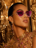 Celebrity Pink Gold-Toned Metal Rimless UV Protected  Crystal Curve Sunglasses For Women CL165PK