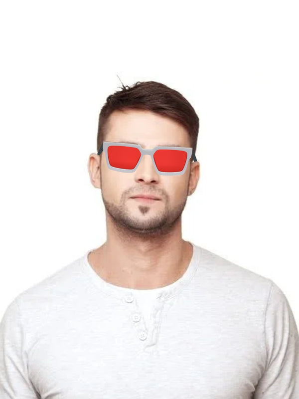 Celebrity White Plastic Frame With Red UV Protected Lens Rectangular Sunglasses for Men & Women_EDDY-03