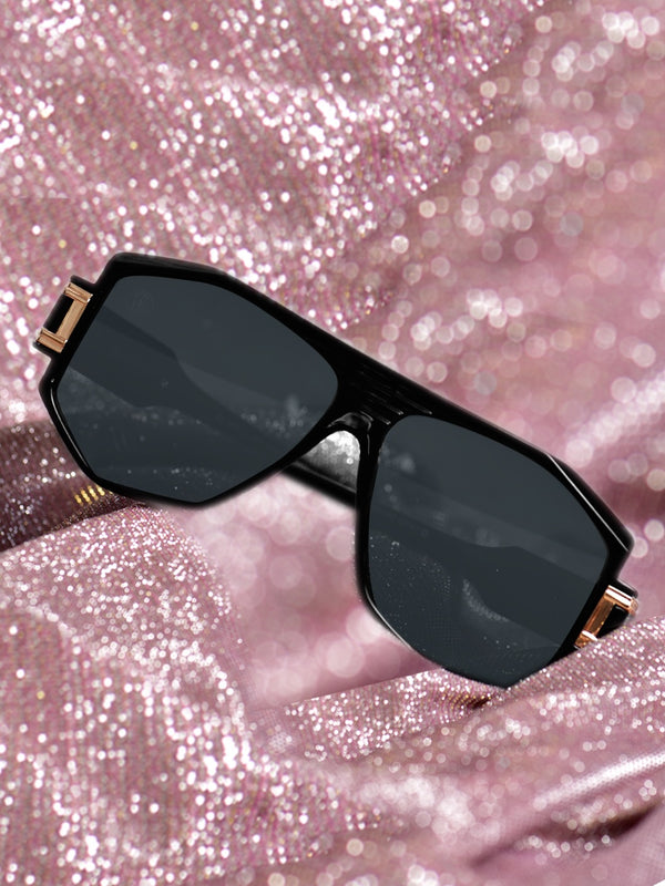 Celebrity Black Polycarbonate Frame With Black UV Protected Lens Browline Sunglasses for Unisex_LH091-BK
