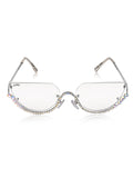 Celebrity Clear Silver-Toned Metal Rimless UV Protected  Crystal Curve Sunglasses For Women CL167TP