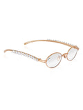 Celebrity Clear Gold-Toned Metal Rimless UV Protected  Oval Luxe Sunglasses For Women CL114GD-TP