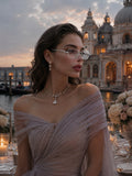 Celebrity Clear Silver-Toned Metal Rimless UV Protected  Crystal Frame Sunglasses For Women CL172TP