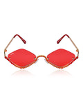 Celebrity Red Gold-Toned Metal Rimless UV Protected  Diamond Wave Sunglasses For Women CL160RD