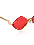 Celebrity Red Gold-Toned Metal Rimless UV Protected  Diamond Wave Sunglasses For Women CL160RD