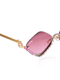 Celebrity Brown Gold-Toned Metal Rimless UV Protected  Diamond Wave Sunglasses For Women CL159BR