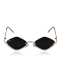 Celebrity Black Gold-Toned Metal Rimless UV Protected  Diamond Wave Sunglasses For Women CL158BK