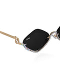 Celebrity Black Gold-Toned Metal Rimless UV Protected  Diamond Wave Sunglasses For Women CL158BK