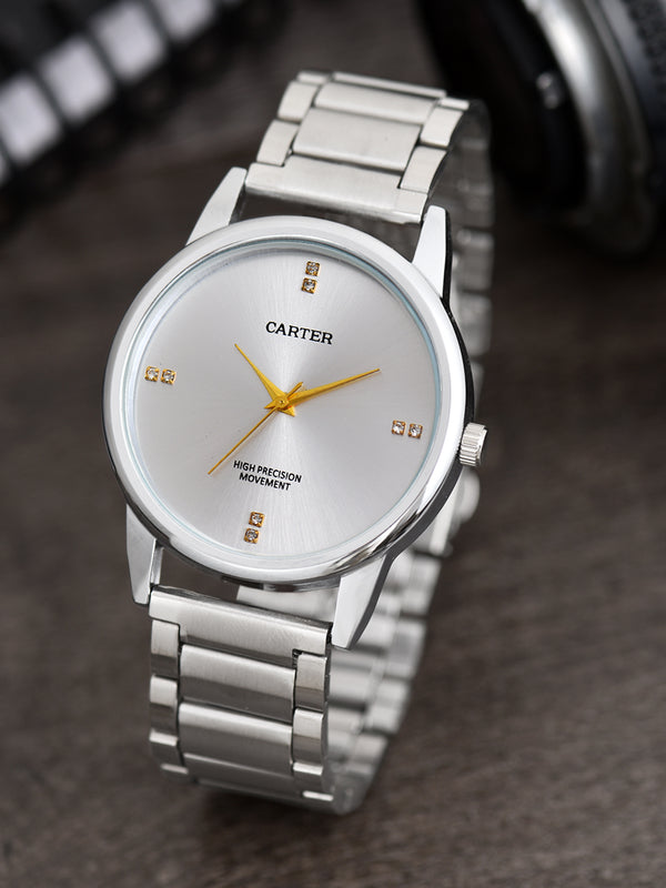 Sandy D Carter Metal Silver Analogue Round Watches for Men_SDC24-108-SL