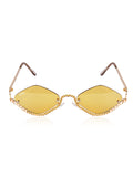 Celebrity Yellow Gold-Toned Metal Rimless UV Protected  Diamond Wave Sunglasses For Women CL162YL
