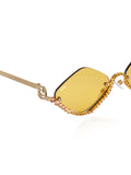 Celebrity Yellow Gold-Toned Metal Rimless UV Protected  Diamond Wave Sunglasses For Women CL162YL