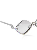 Celebrity Clear Silver-Toned Metal Rimless UV Protected  Diamond Wave Sunglasses For Women CL161TP