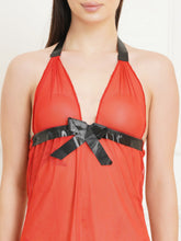 Fleurt Red Spendex Net Babydoll with Robe Dress for Women Fleurt25-BD-SH-142N-1014_RD