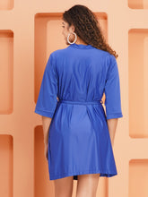 Fleurt Blue Forbe Lycra Babydoll with Robe Dress for Women Fleurt25-BD-SHRUG-BL