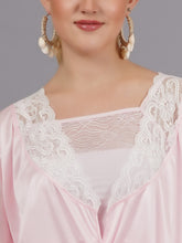 Fleurt Pink forbe Lycra+satin Babydoll with Robe Dress for Women BD-1010-PK & BD-0121-PK