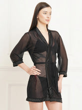 Fleurt Black Forbe Lycra+Spendex Net Babydoll with Robe Dress for Women Fleurt25-BD-SH-BKRG-1014_BK