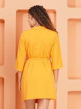 Fleurt Yellow Forbe Lycra Babydoll with Robe Dress for Women Fleurt25-BD-SHRUG-YL